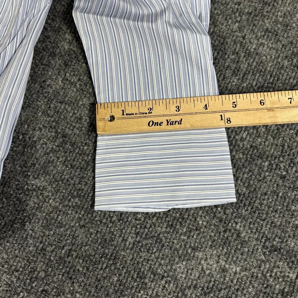 Polo Ralph Lauren Shirt Mens 17 34/35 Blue Stripe Douglas Long Sleeve Dress